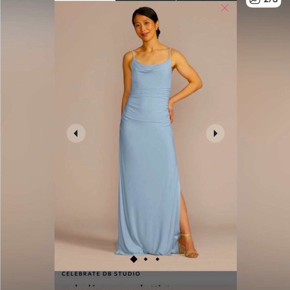 David’s Bridal - ruched jersey spaghetti strap bridesmaid dress - Dusty blue